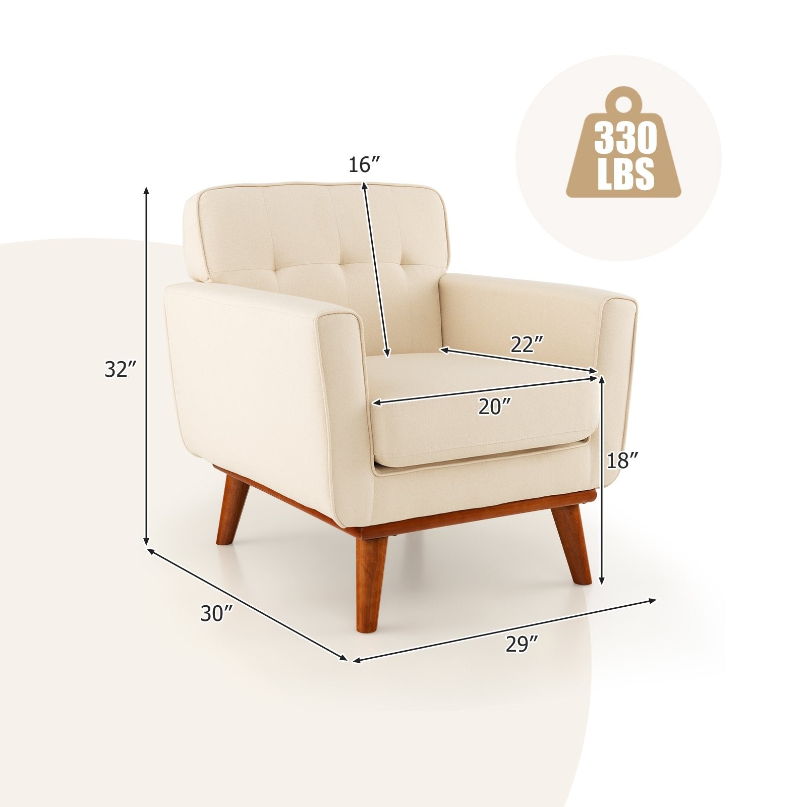 Modern Accent Chair Upholstered Linen Fabric Armchair with Removable Padded Seat Cushion, Beige Accent Chairs at Gallery Canada