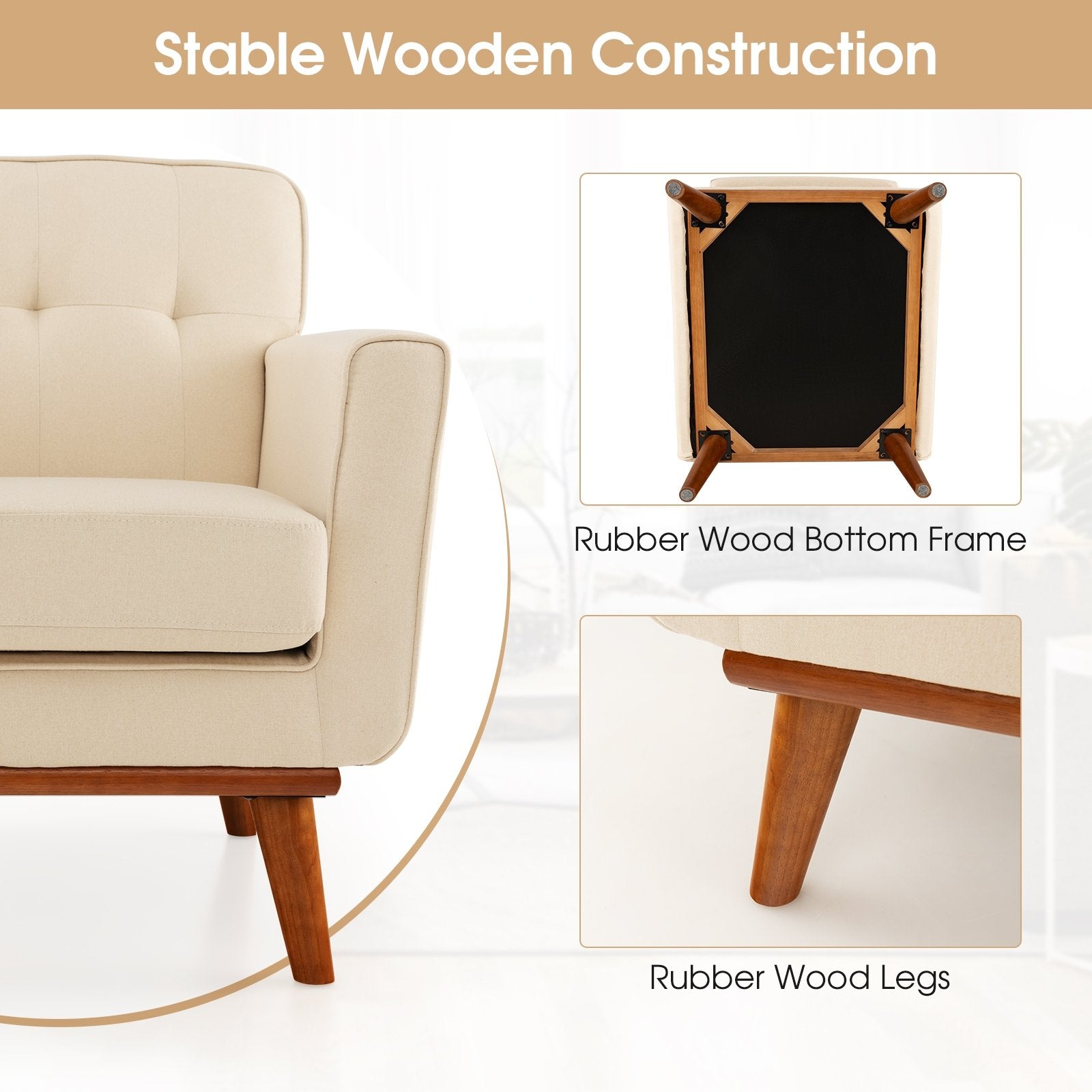 Modern Accent Chair Upholstered Linen Fabric Armchair with Removable Padded Seat Cushion, Beige Accent Chairs at Gallery Canada