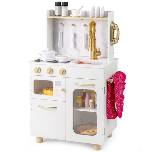 Kids Kitchen Set Pretend Play Kitchen with Stoves Faucet Sink Telephone Microwave and Oven, White Play Kitchen Sets White at Gallery Canada