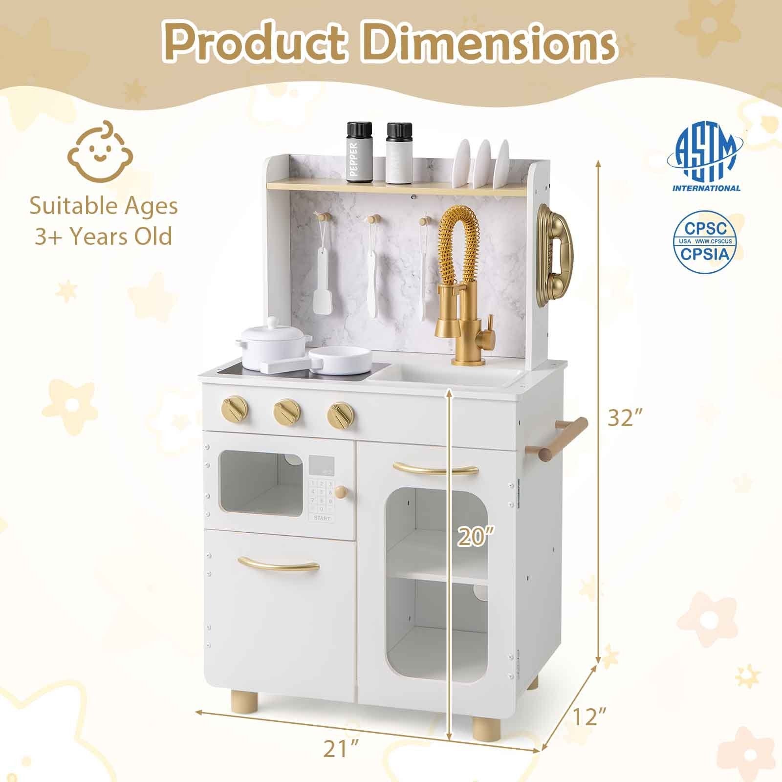Kids Kitchen Set Pretend Play Kitchen with Stoves Faucet Sink Telephone Microwave and Oven, White Play Kitchen Sets at Gallery Canada