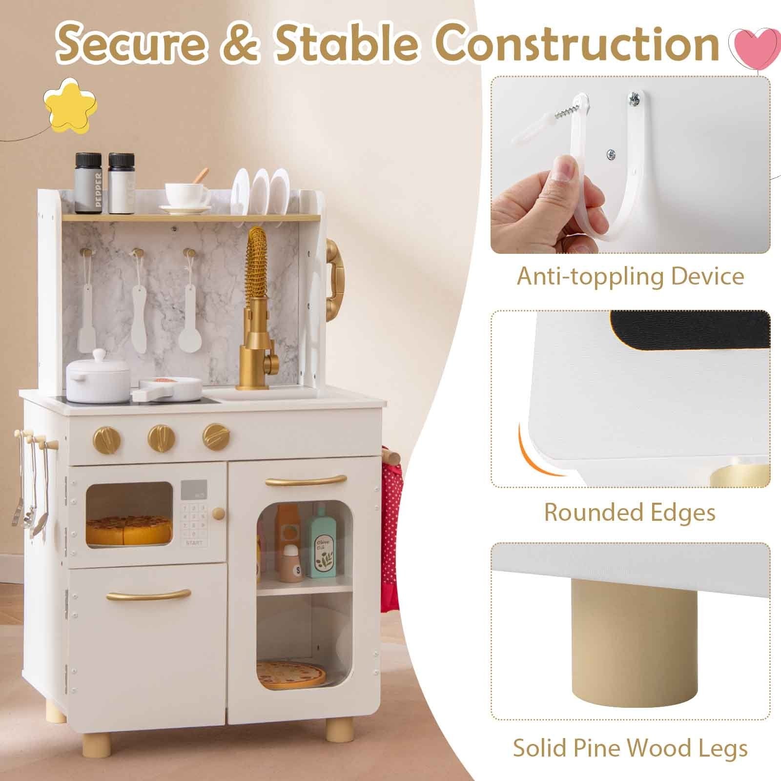 Kids Kitchen Set Pretend Play Kitchen with Stoves Faucet Sink Telephone Microwave and Oven, White Play Kitchen Sets at Gallery Canada
