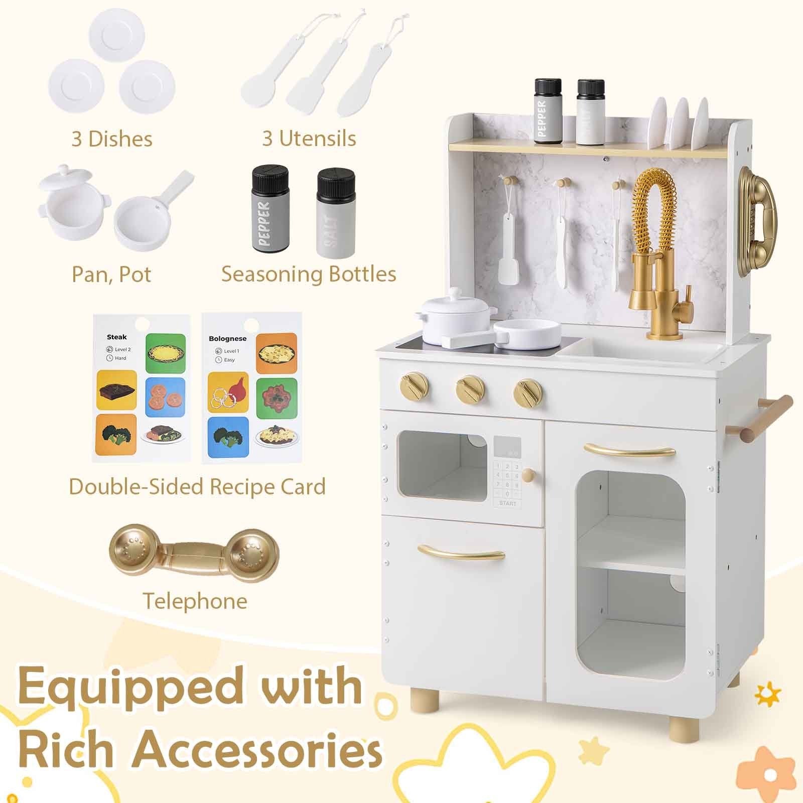 Kids Kitchen Set Pretend Play Kitchen with Stoves Faucet Sink Telephone Microwave and Oven, White Play Kitchen Sets at Gallery Canada