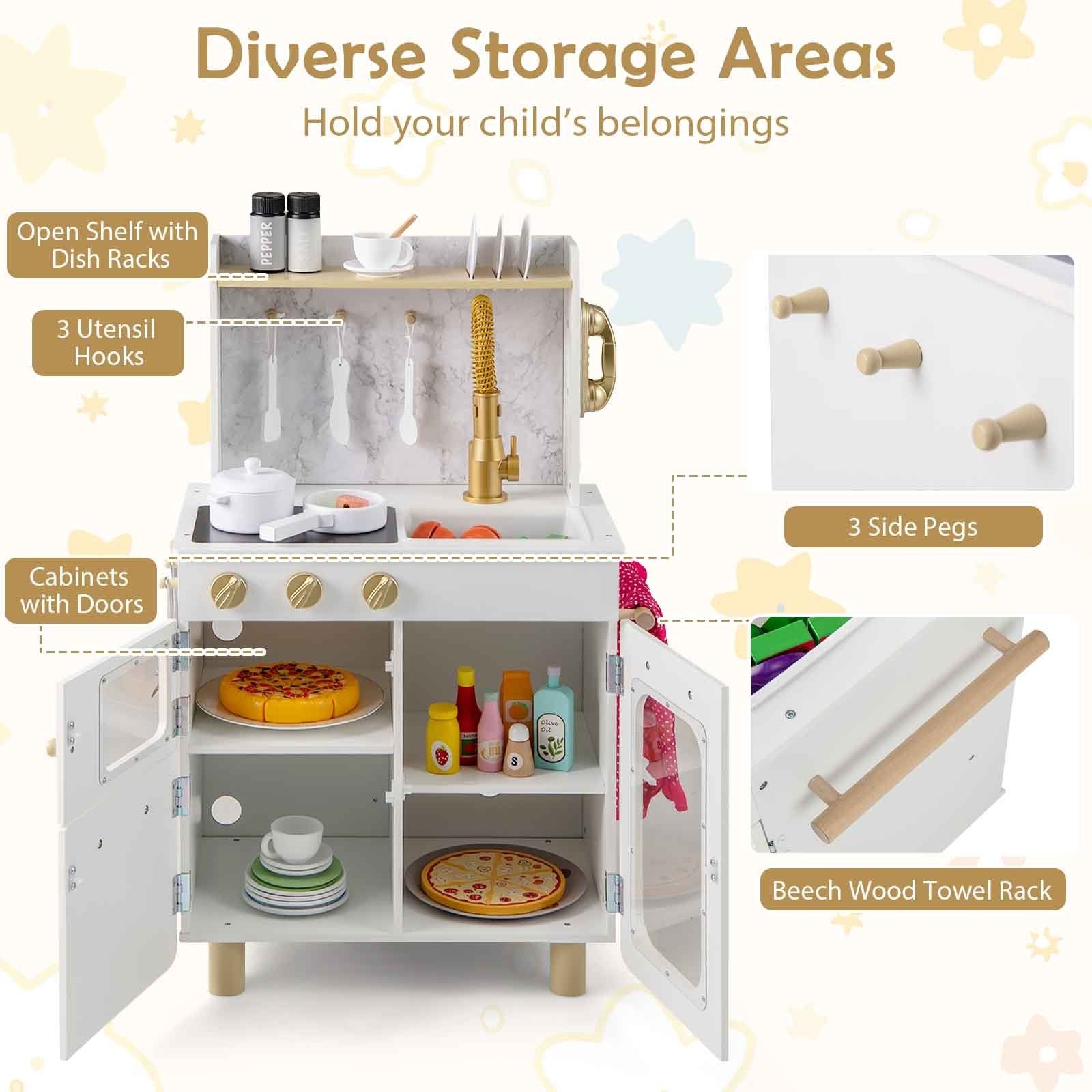 Kids Kitchen Set Pretend Play Kitchen with Stoves Faucet Sink Telephone Microwave and Oven, White Play Kitchen Sets at Gallery Canada