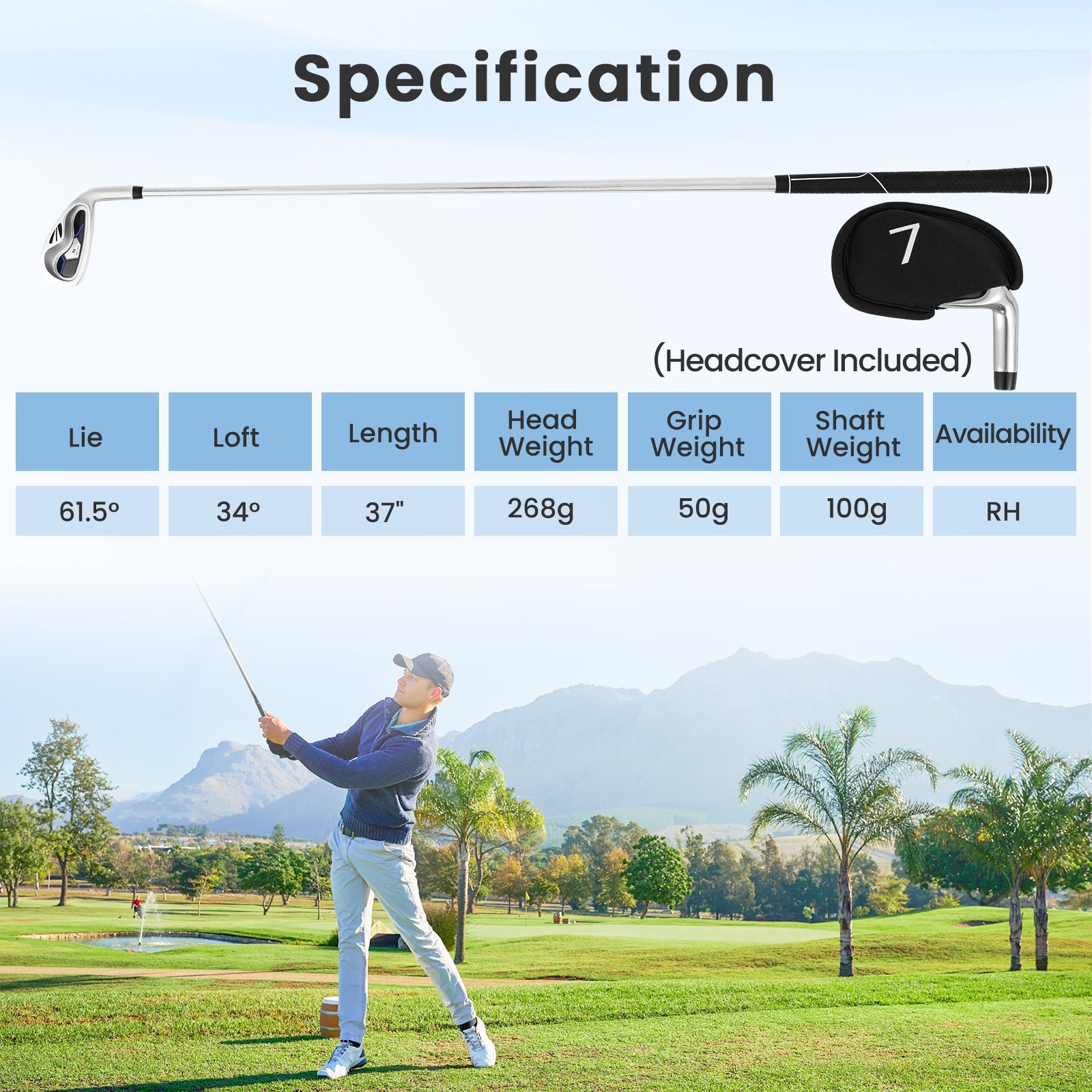 #7 Iron Single Golf Club for Men with Steel Shaft and Headcover, Silver Golf at Gallery Canada