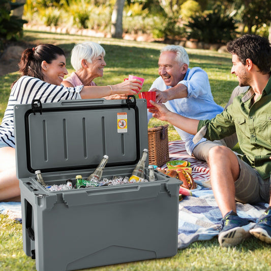 50 QT Rotomolded Cooler Insulated Portable Ice Chest with Integrated Cup Holders, Gray Coolers Gray  at Gallery Canada