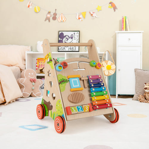 Wooden Push and Pull Baby Walker with Handle and Storage, Natural