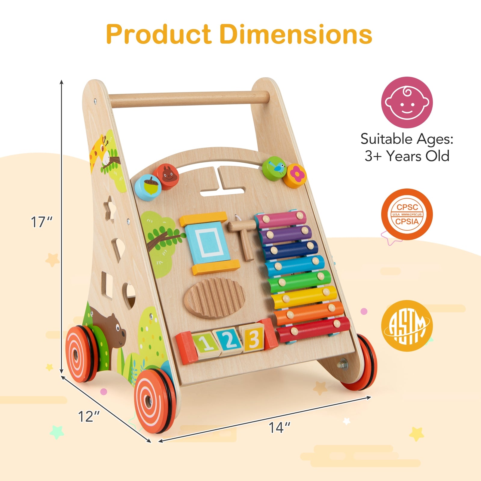Wooden Push and Pull Baby Walker with Handle and Storage, Natural Baby Activity at Gallery Canada
