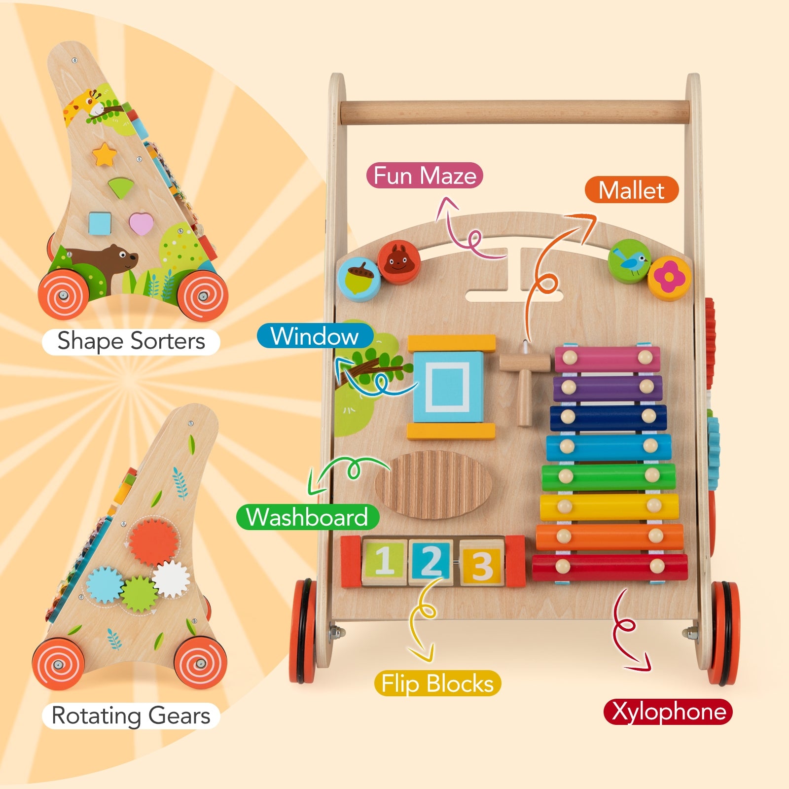 Wooden Push and Pull Baby Walker with Handle and Storage, Natural Baby Activity at Gallery Canada