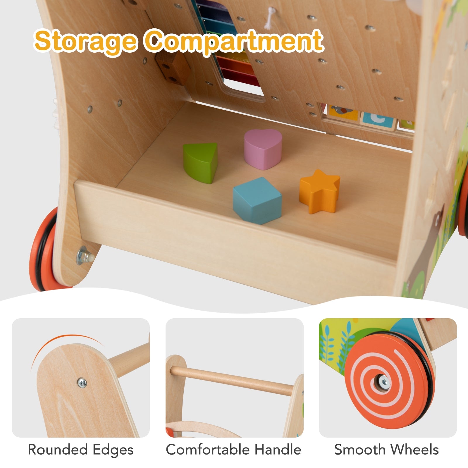 Wooden Push and Pull Baby Walker with Handle and Storage, Natural Baby Activity at Gallery Canada