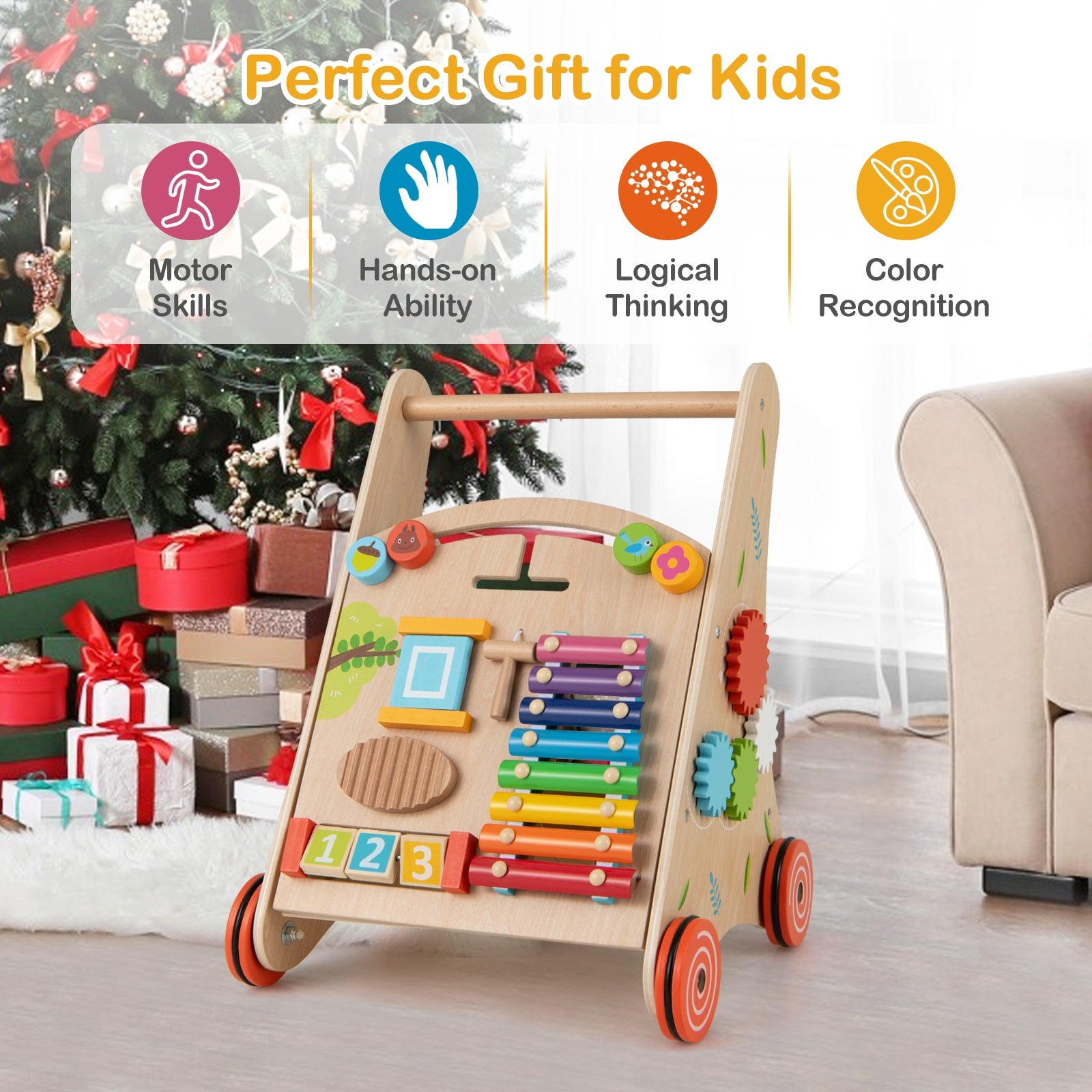 Wooden Push and Pull Baby Walker with Handle and Storage, Natural Baby Activity at Gallery Canada