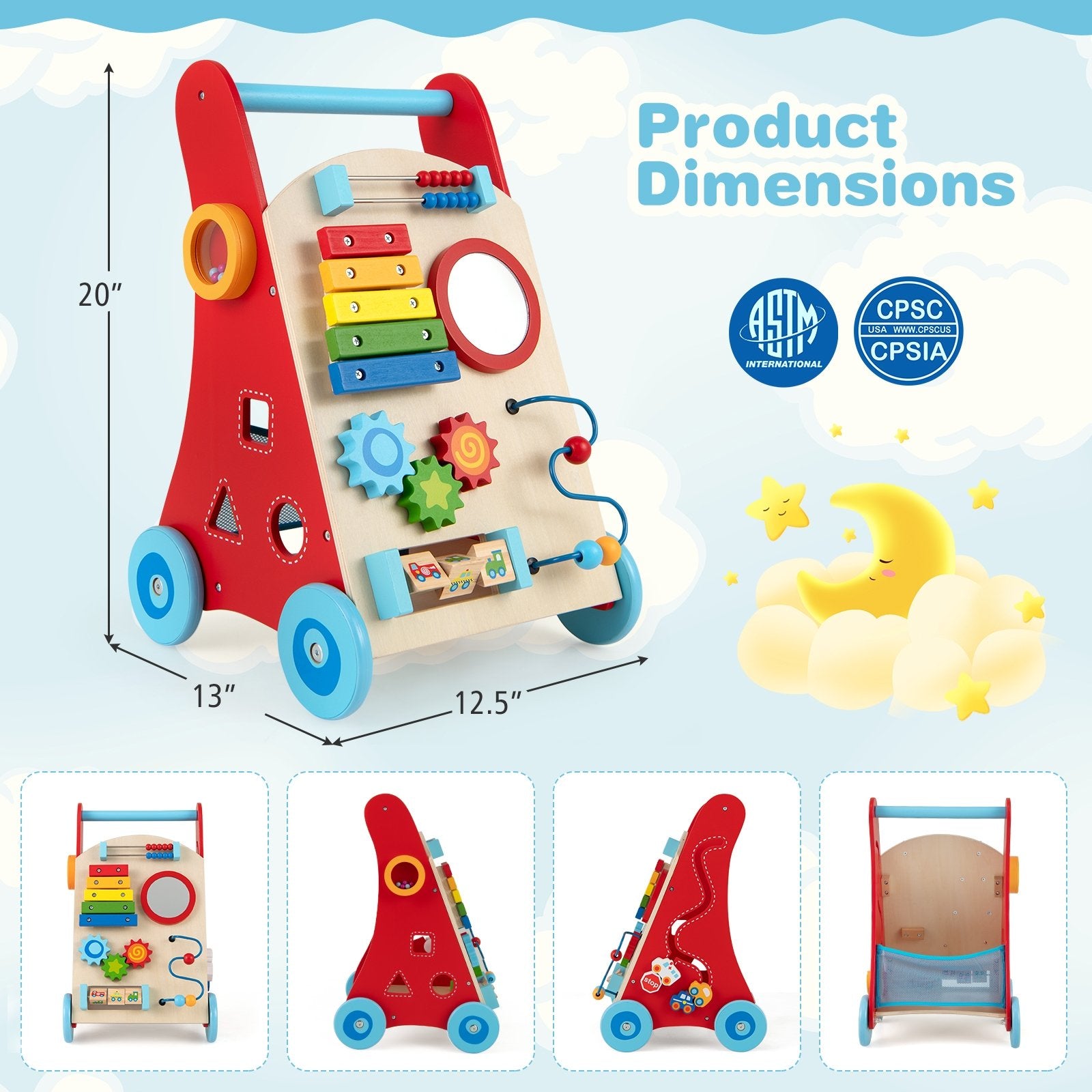 Baby Push Walker with Handle and Wheels for Boys & Girls 3+ Years Old-Muticolor, Multicolor Baby Activity at Gallery Canada