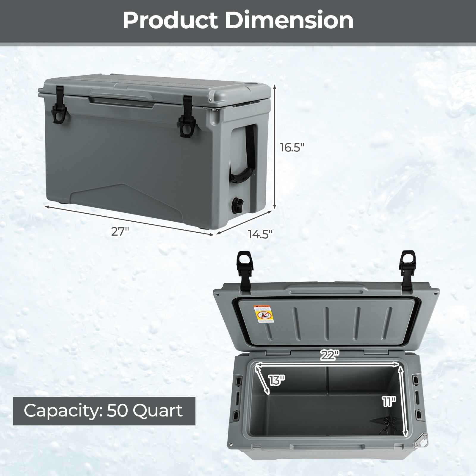 50 QT Rotomolded Cooler Insulated Portable Ice Chest with Integrated Cup Holders, Gray Coolers   at Gallery Canada