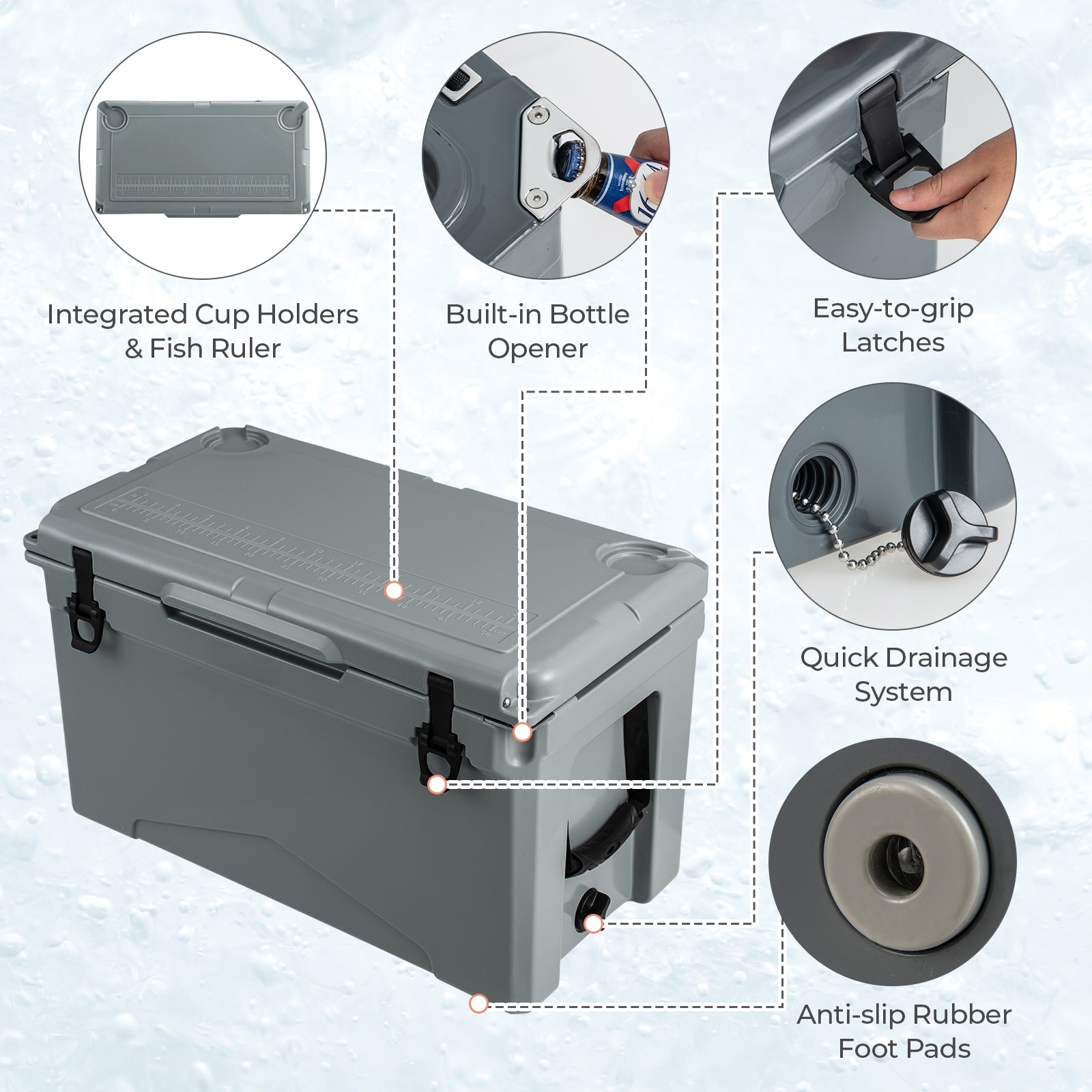 50 QT Rotomolded Cooler Insulated Portable Ice Chest with Integrated Cup Holders, Gray Coolers   at Gallery Canada