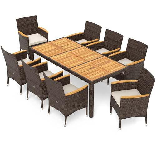 9 Piece Outdoor Dining Set with Acacia Wood Table Top, Beige