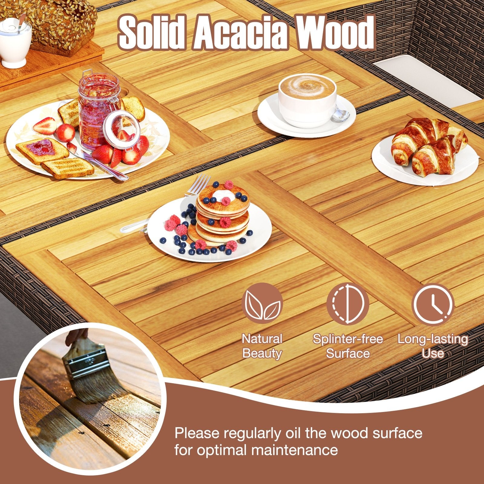 9 Piece Outdoor Dining Set with Acacia Wood Table Top, Beige Patio Dining Sets at Gallery Canada