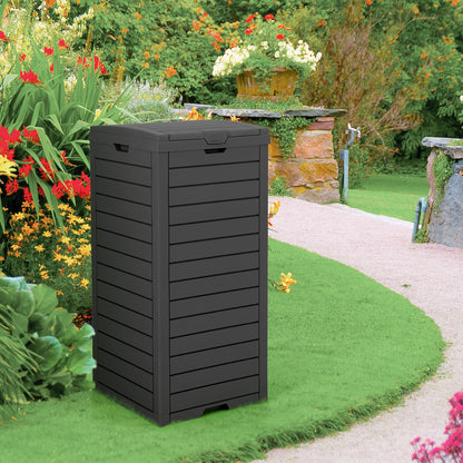 31 Gallon Large Outdoor Trash Can with Lid and Pull-out Liquid Drawer for Easy Cleaning, Black Garden Tools   at Gallery Canada