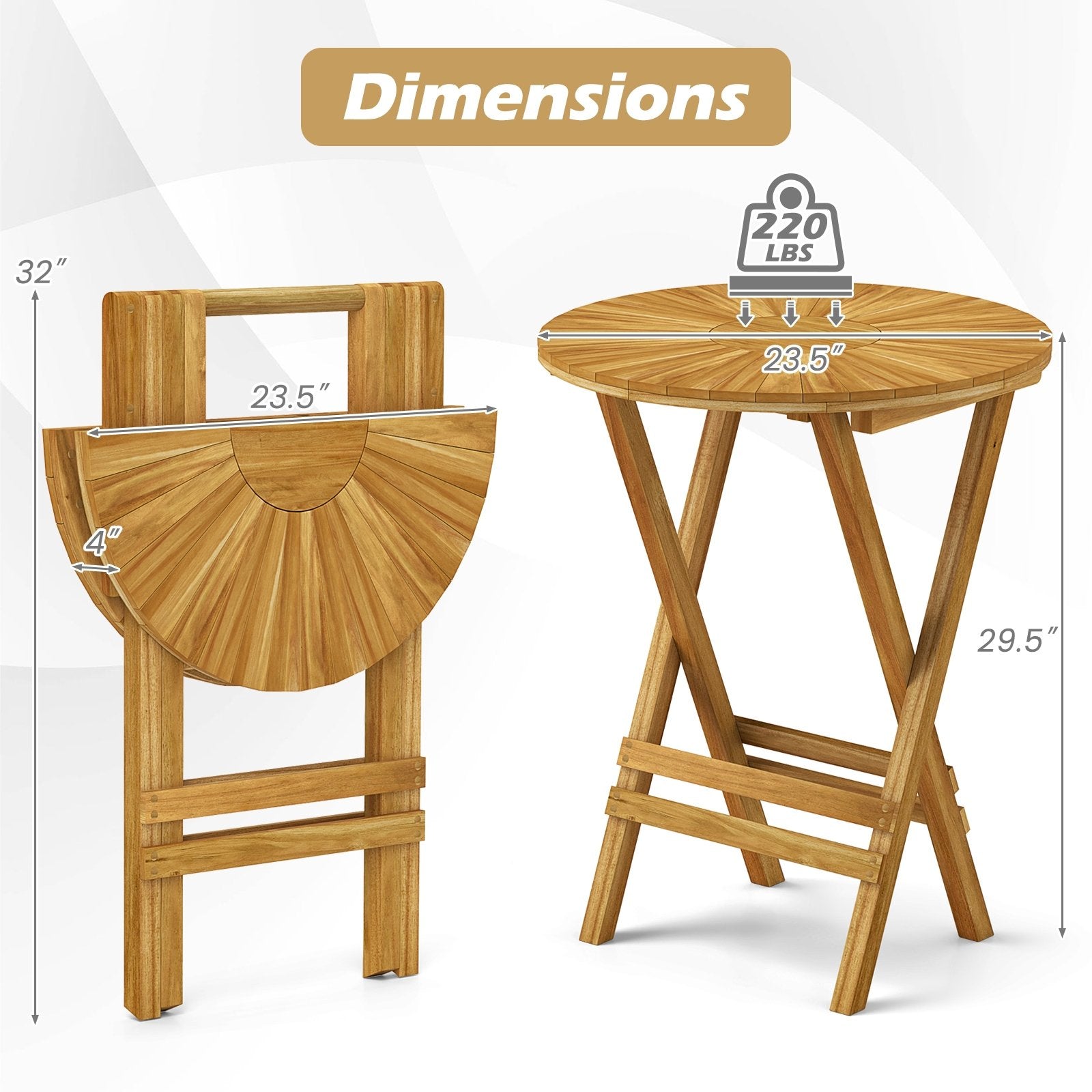 Patio Folding Side Table Teak Wood Round End Table with Slatted Tabletop and X-Shaped Frame, Natural Patio Coffee Tables at Gallery Canada