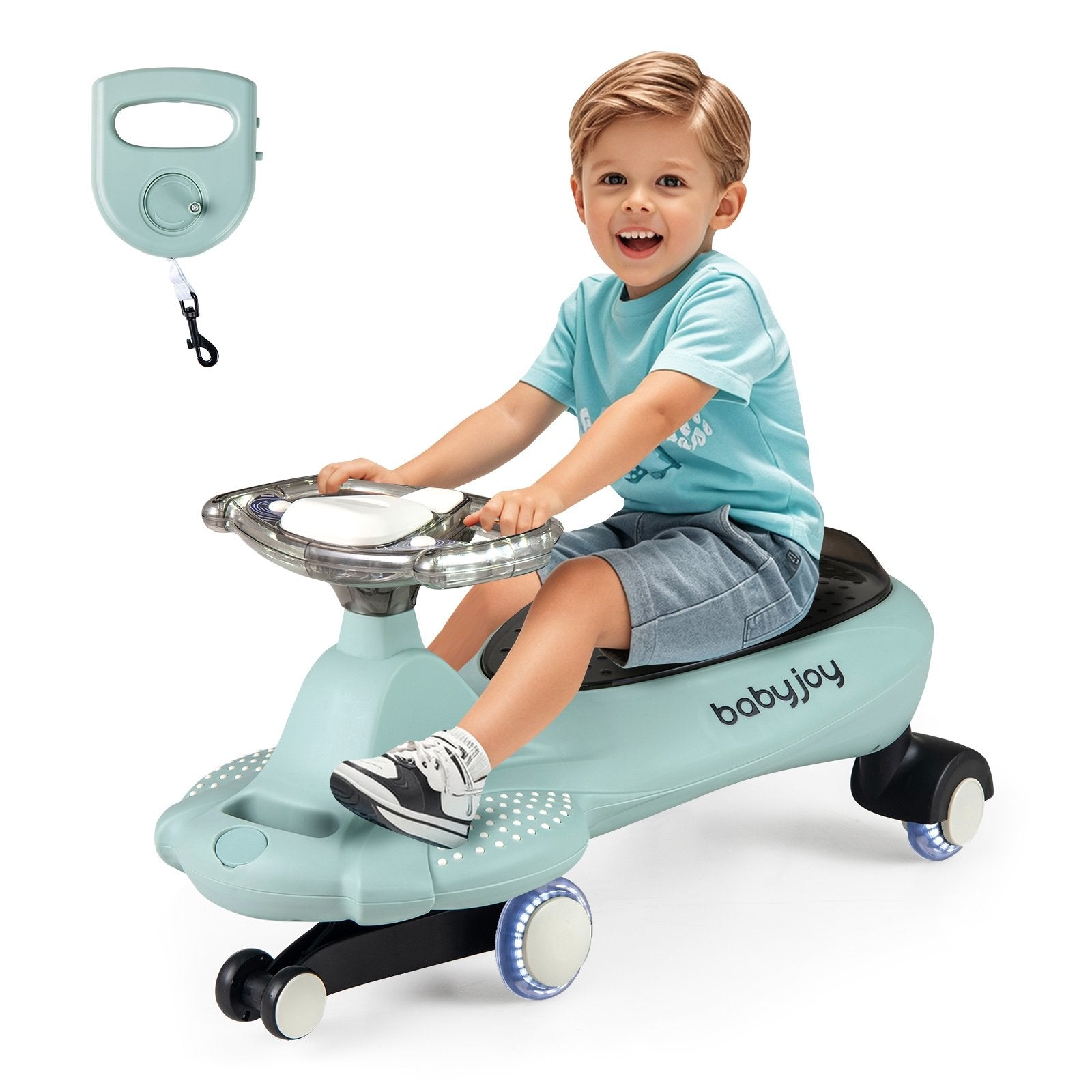 Wiggle Car with Hauling Rope Ride on Toy with Under-Seat Storage, Green Push & Pedal Ride On Toys at Gallery Canada