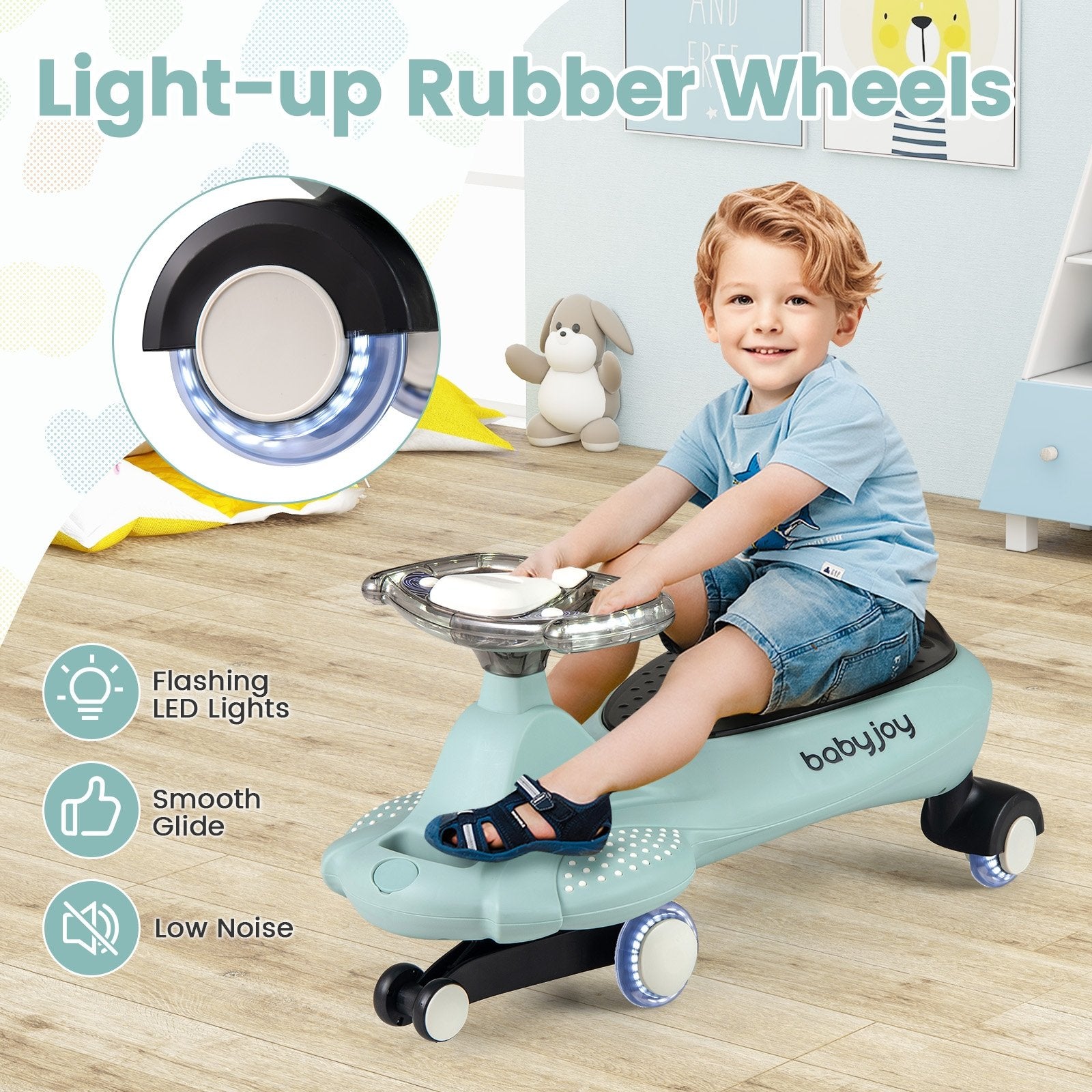 Wiggle Car with Hauling Rope Ride on Toy with Under-Seat Storage, Green Push & Pedal Ride On Toys at Gallery Canada