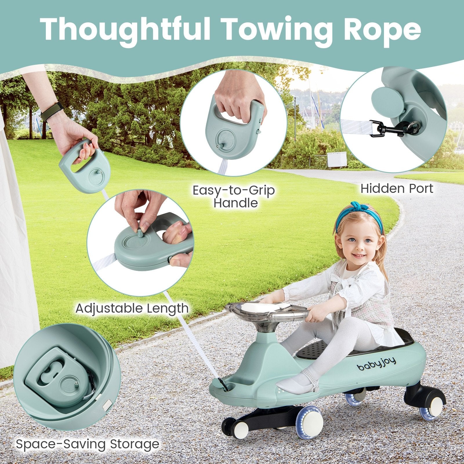 Wiggle Car with Hauling Rope Ride on Toy with Under-Seat Storage, Green Push & Pedal Ride On Toys at Gallery Canada