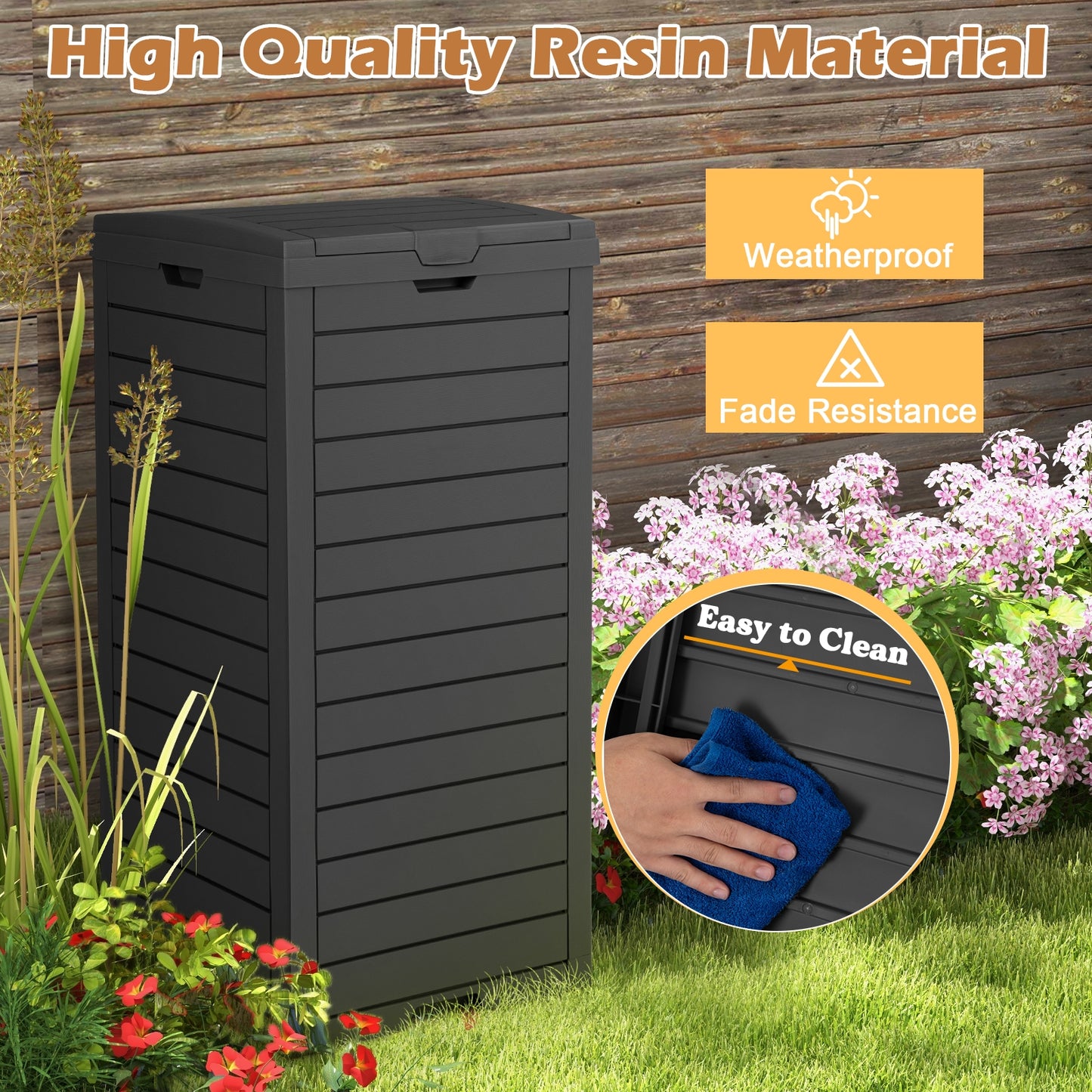 31 Gallon Large Outdoor Trash Can with Lid and Pull-out Liquid Drawer for Easy Cleaning, Black Garden Tools   at Gallery Canada