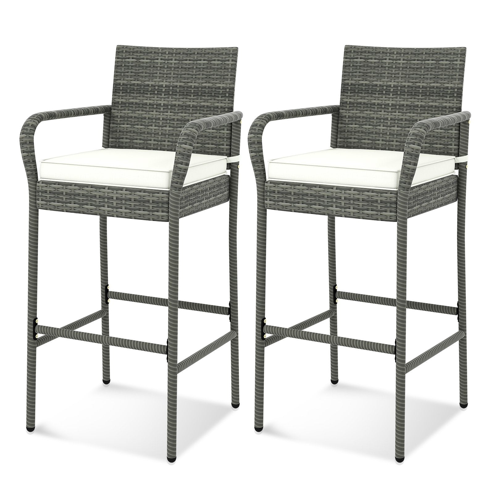 Patio Wicker Barstools with Armrests and Soft Cushions for Porch Backyard Set of 2, Gray Patio Bar Furniture Gray at Gallery Canada