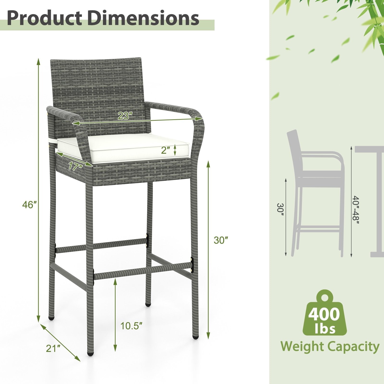 Patio Wicker Barstools with Armrests and Soft Cushions for Porch Backyard Set of 2, Gray Patio Bar Furniture at Gallery Canada