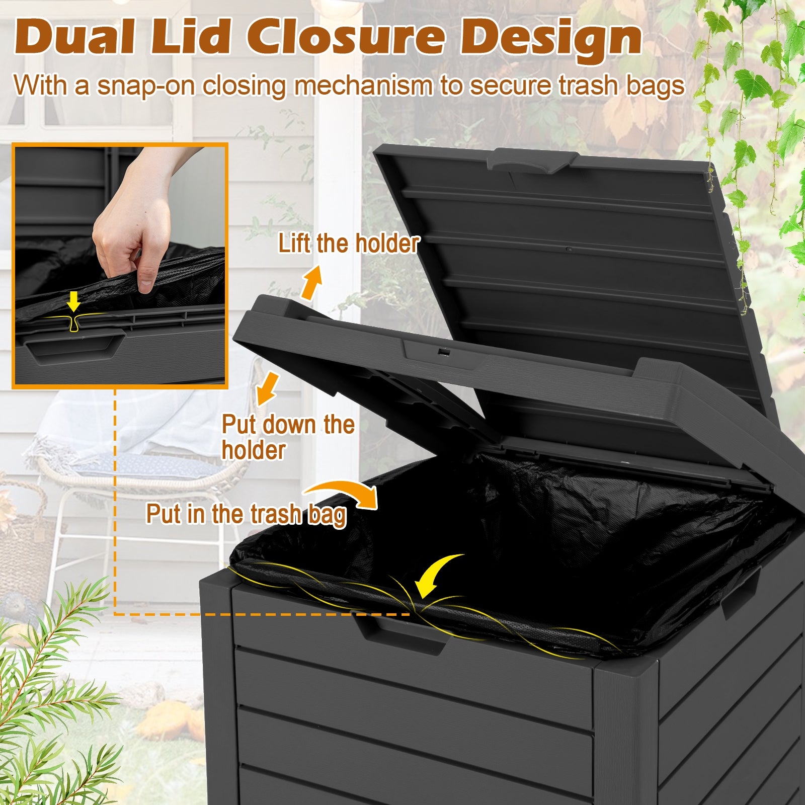 31 Gallon Large Outdoor Trash Can with Lid and Pull-out Liquid Drawer for Easy Cleaning, Black Garden Tools   at Gallery Canada