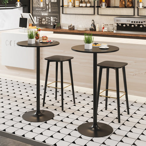 24 Inch Modern Round Cocktail Table with Metal Base and MDF Top-Set of 2, Black