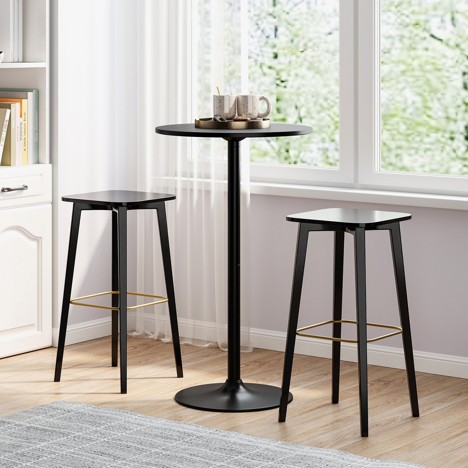 24 Inch Modern Round Cocktail Table with Metal Base and MDF Top-Set of 2, Black Bar Tables at Gallery Canada