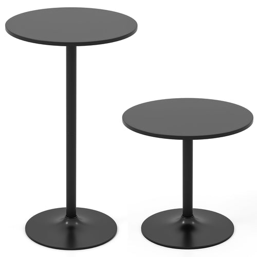 24 Inch Modern Round Cocktail Table with Metal Base and MDF Top-Set of 2, Black