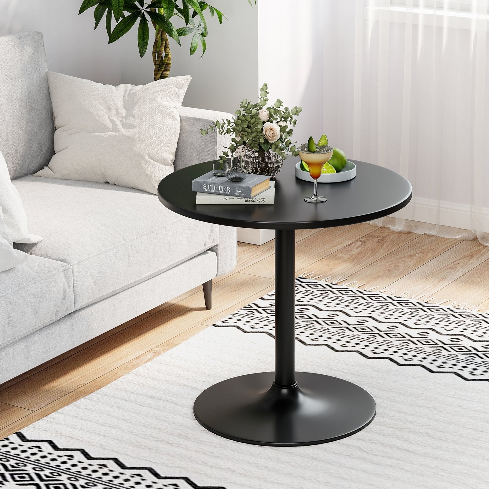 24 Inch Modern Round Cocktail Table with Metal Base and MDF Top-Set of 2, Black Bar Tables at Gallery Canada