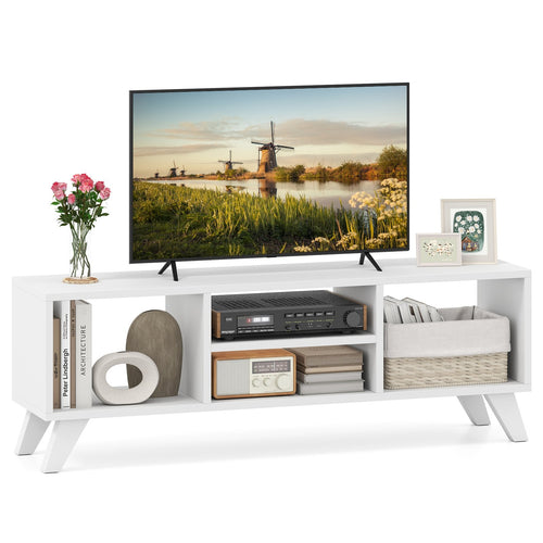 Media TV Console Table with Raised Support Legs, White