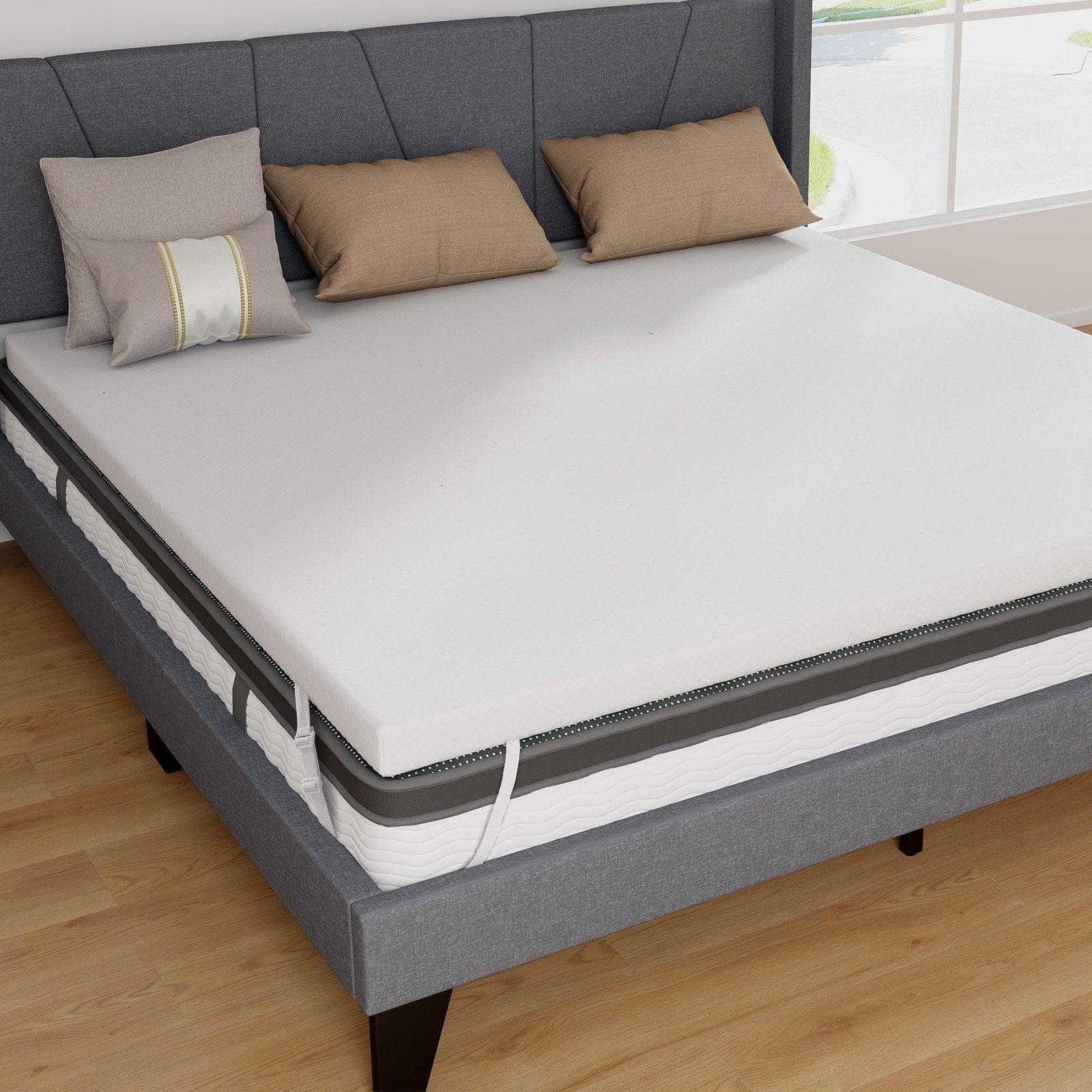 3 Inch Gel-Infused Memory Foam Mattress Topper with Removable Cover-King Size, White Mattresses White  at Gallery Canada