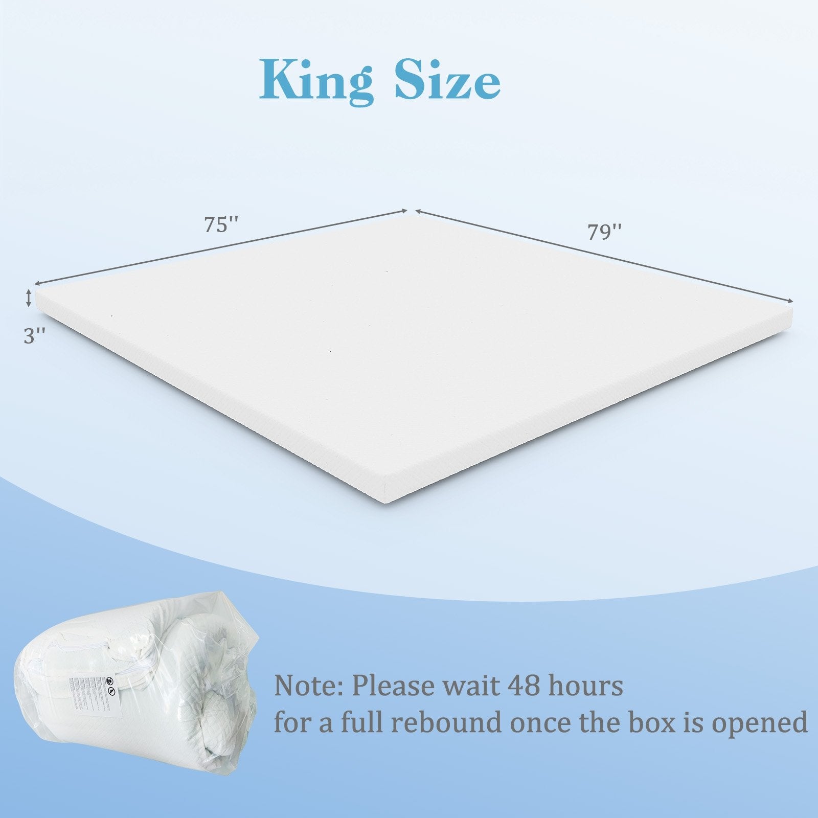 3 Inch Gel-Infused Memory Foam Mattress Topper with Removable Cover-King Size, White Mattresses   at Gallery Canada