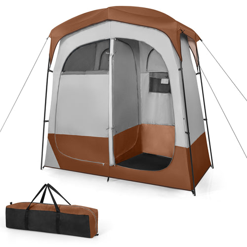 2 Rooms Oversize Privacy Shower Tent with Removable Rain Fly and Inside Pocket, Brown