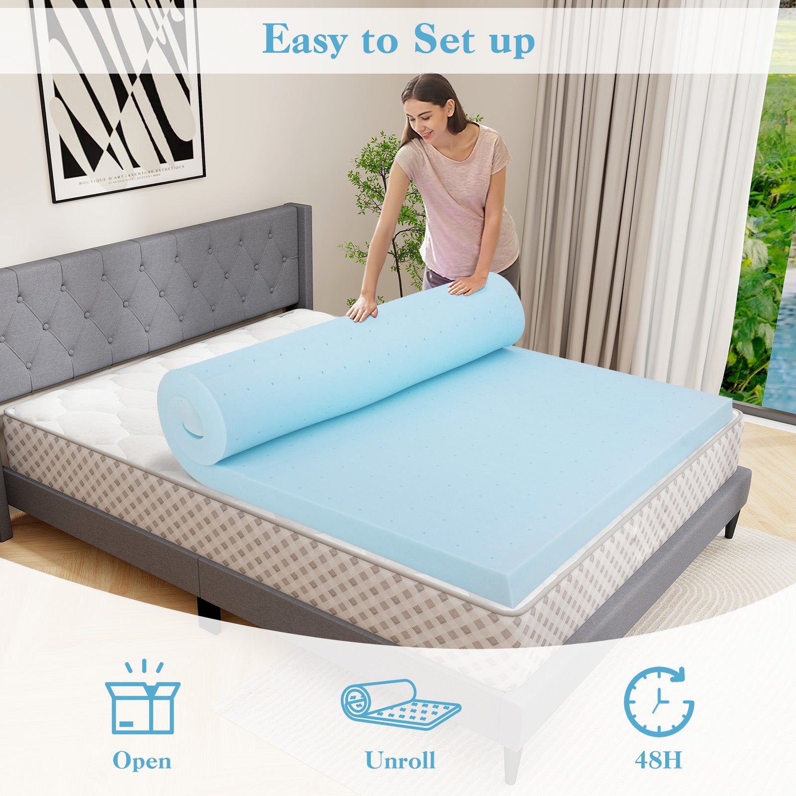 3 Inch Gel-Infused Memory Foam Mattress Topper with Removable Cover-King Size, White Mattresses   at Gallery Canada