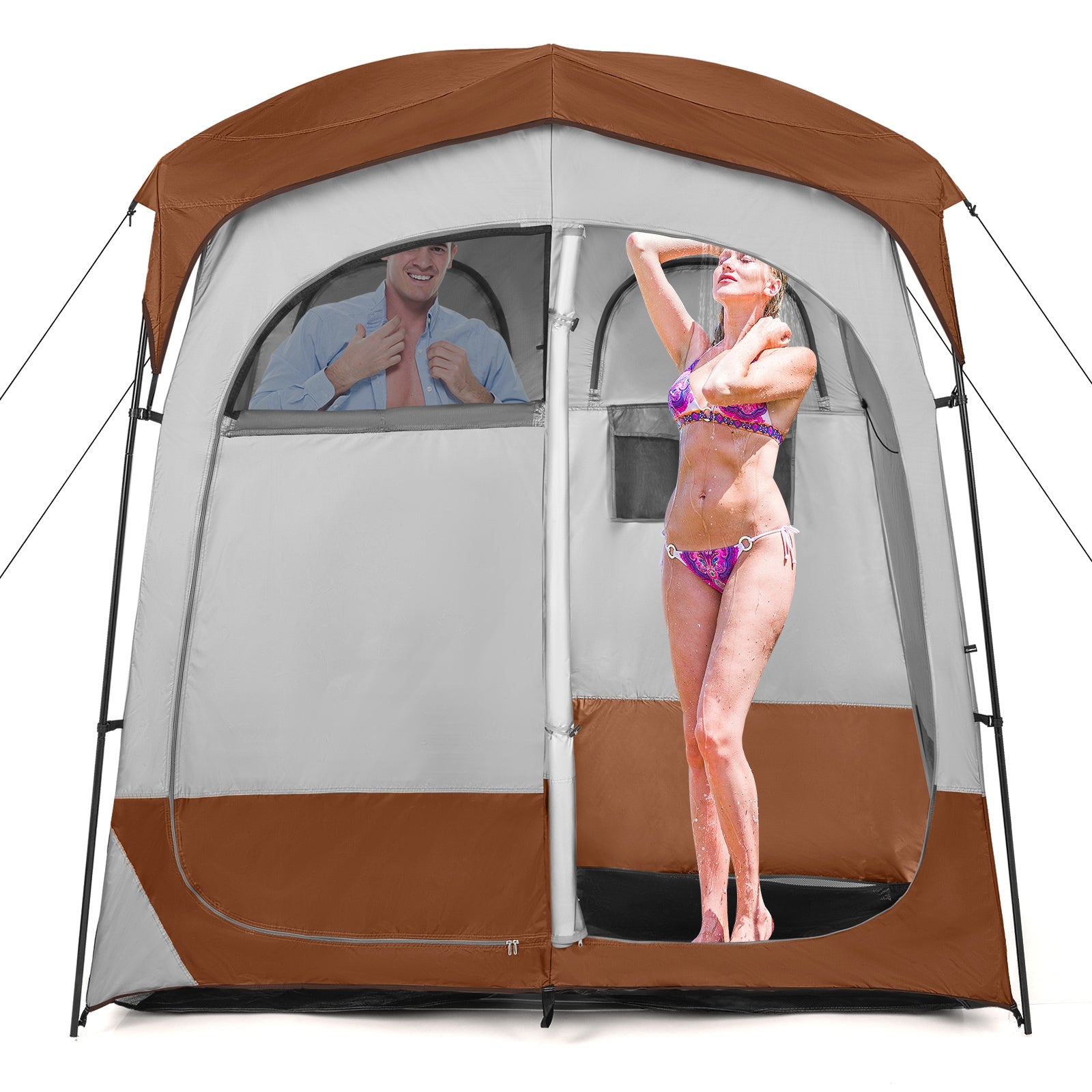 2 Rooms Oversize Privacy Shower Tent with Removable Rain Fly and Inside Pocket, Brown Tents at Gallery Canada
