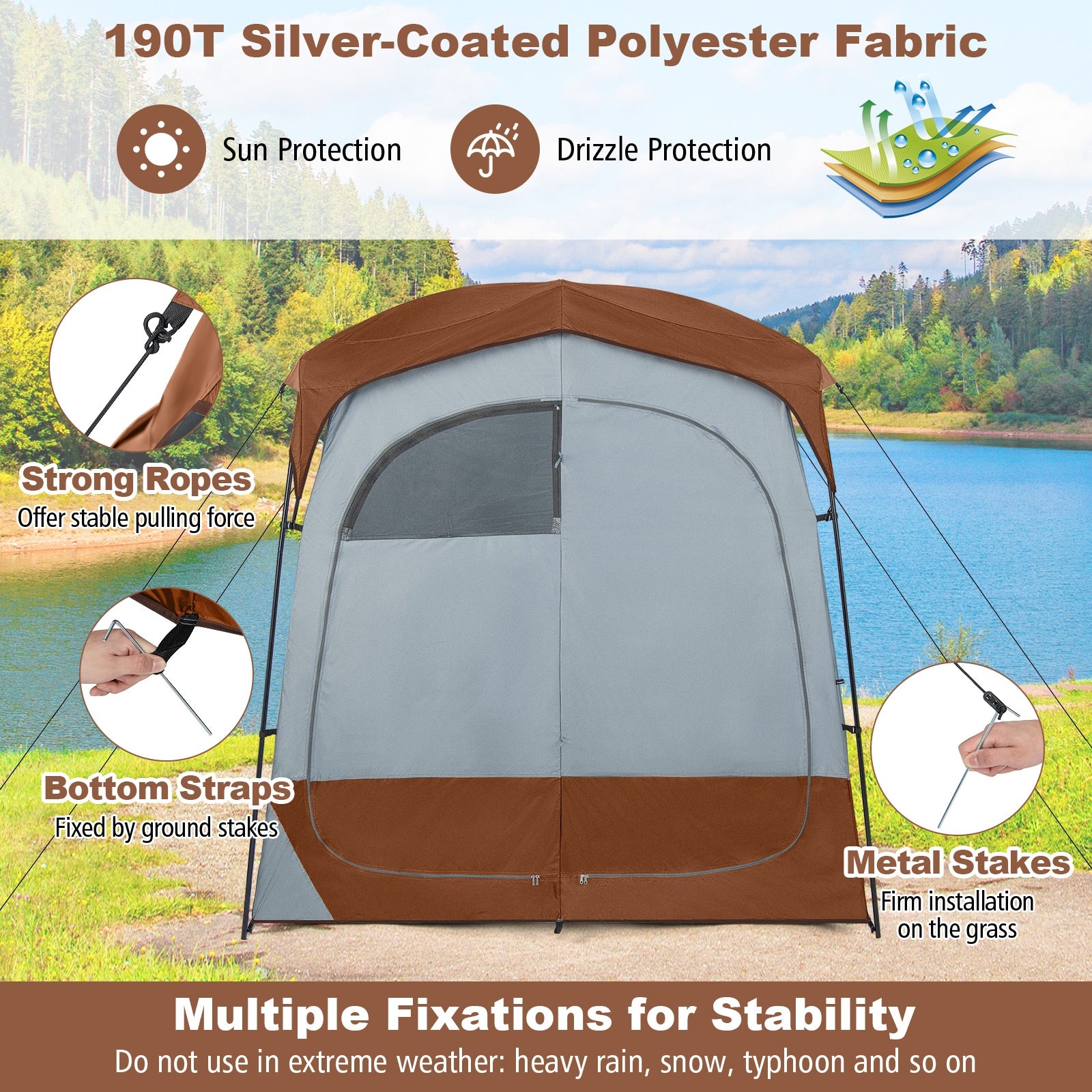 2 Rooms Oversize Privacy Shower Tent with Removable Rain Fly and Inside Pocket, Brown Tents at Gallery Canada