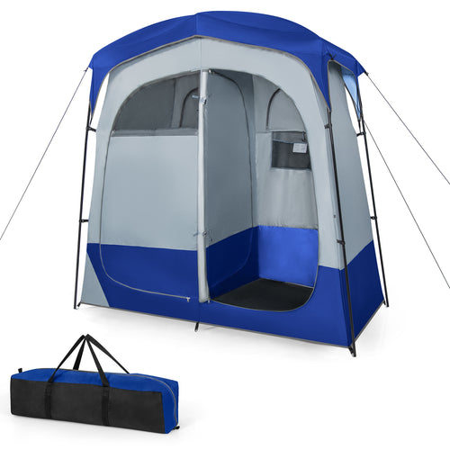 2 Rooms Oversize Privacy Shower Tent with Removable Rain Fly and Inside Pocket, Blue