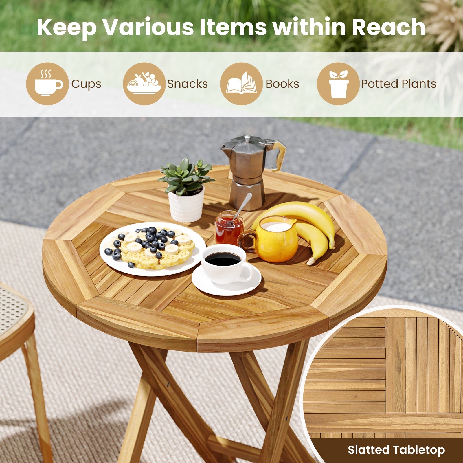 Patio Teak Wood Dining Table with Slatted Tabletop and Sturdy X-Shaped Frame Dining Tables at Gallery Canada