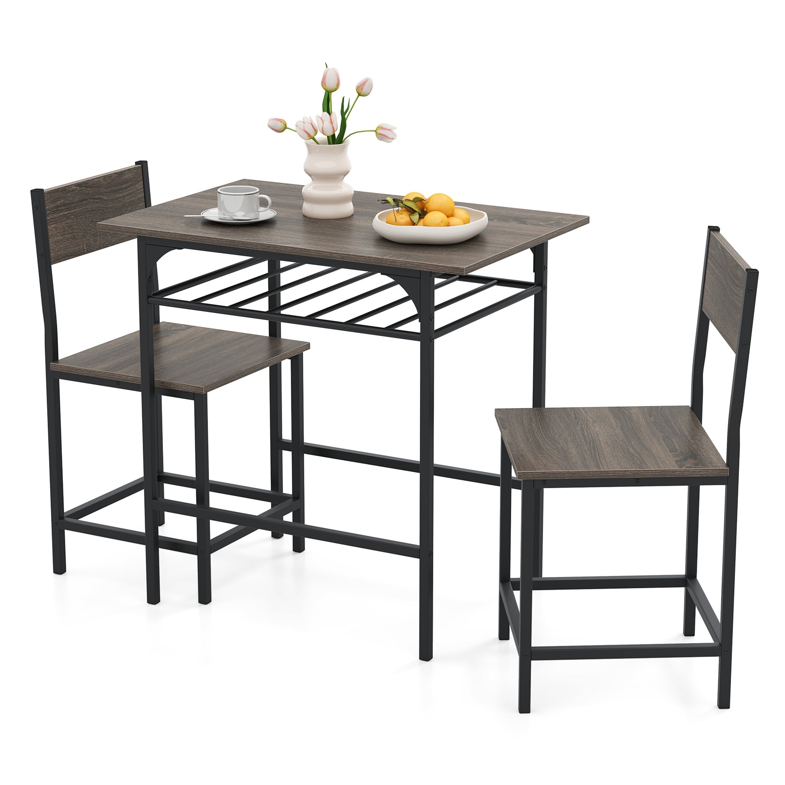 Dining Table Set with Metal Frame and Storage Rack, Gray Dining Room Sets Gray at Gallery Canada