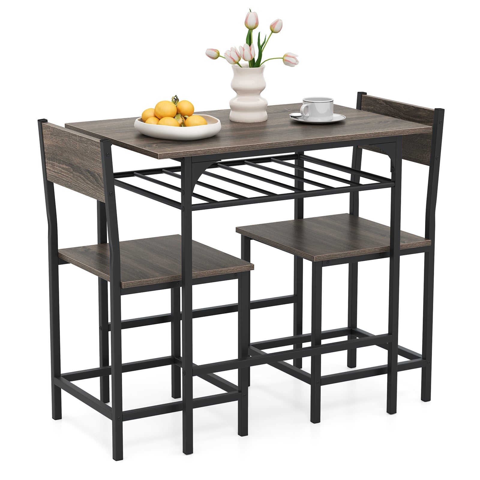 Dining Table Set with Metal Frame and Storage Rack, Gray Dining Room Sets at Gallery Canada