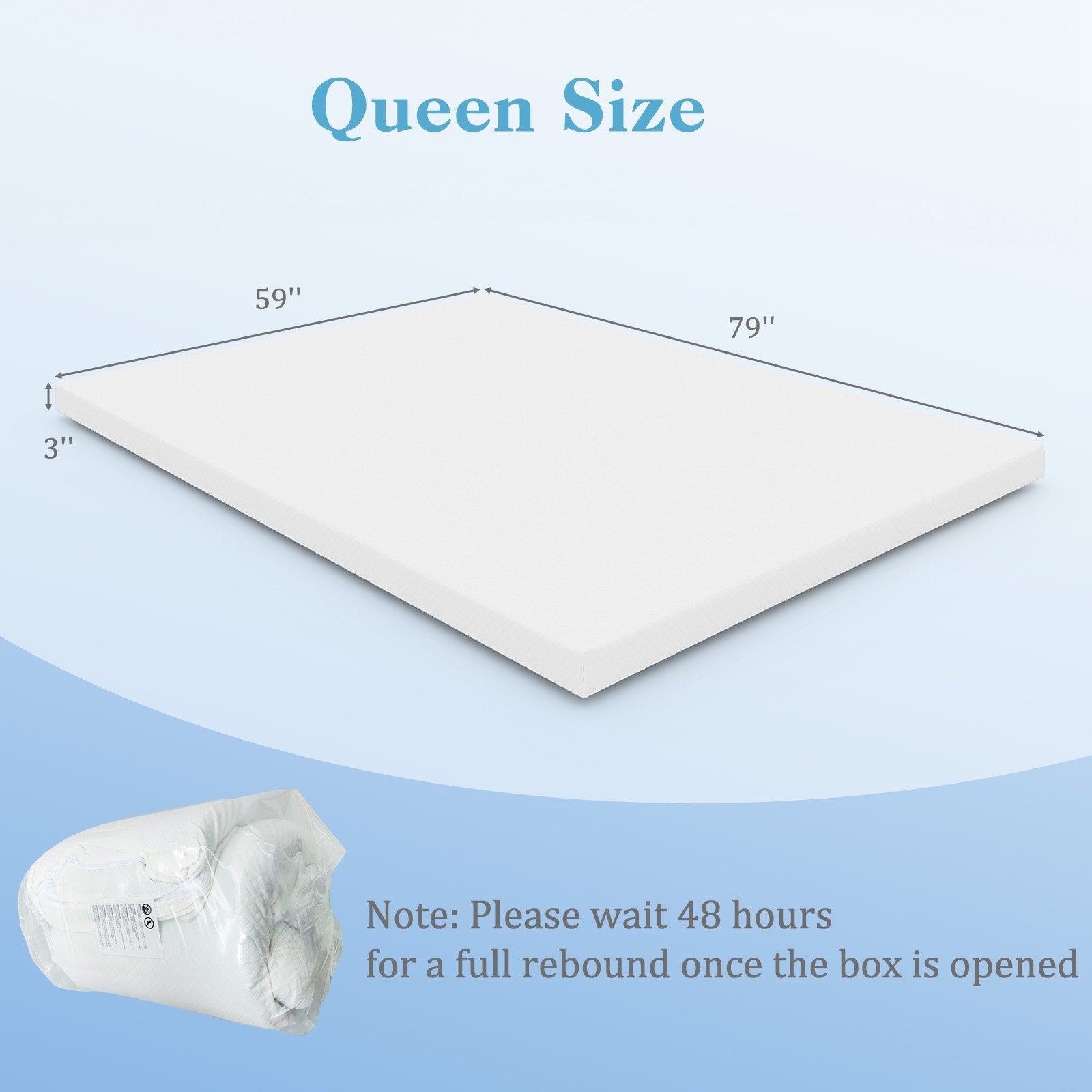 3 Inch Gel-Infused Memory Foam Mattress Topper with Removable Cover-Queen Size, White Mattresses   at Gallery Canada