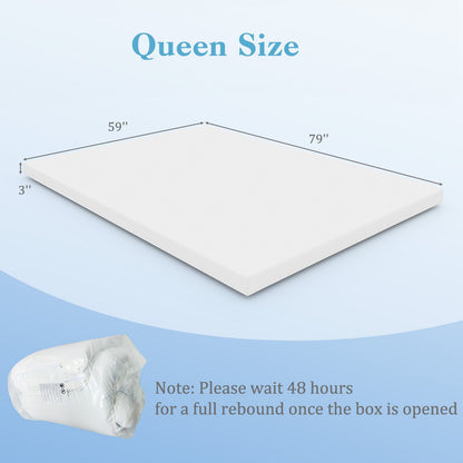 3 Inch Gel-Infused Memory Foam Mattress Topper with Removable Cover-Queen Size, White Mattresses   at Gallery Canada