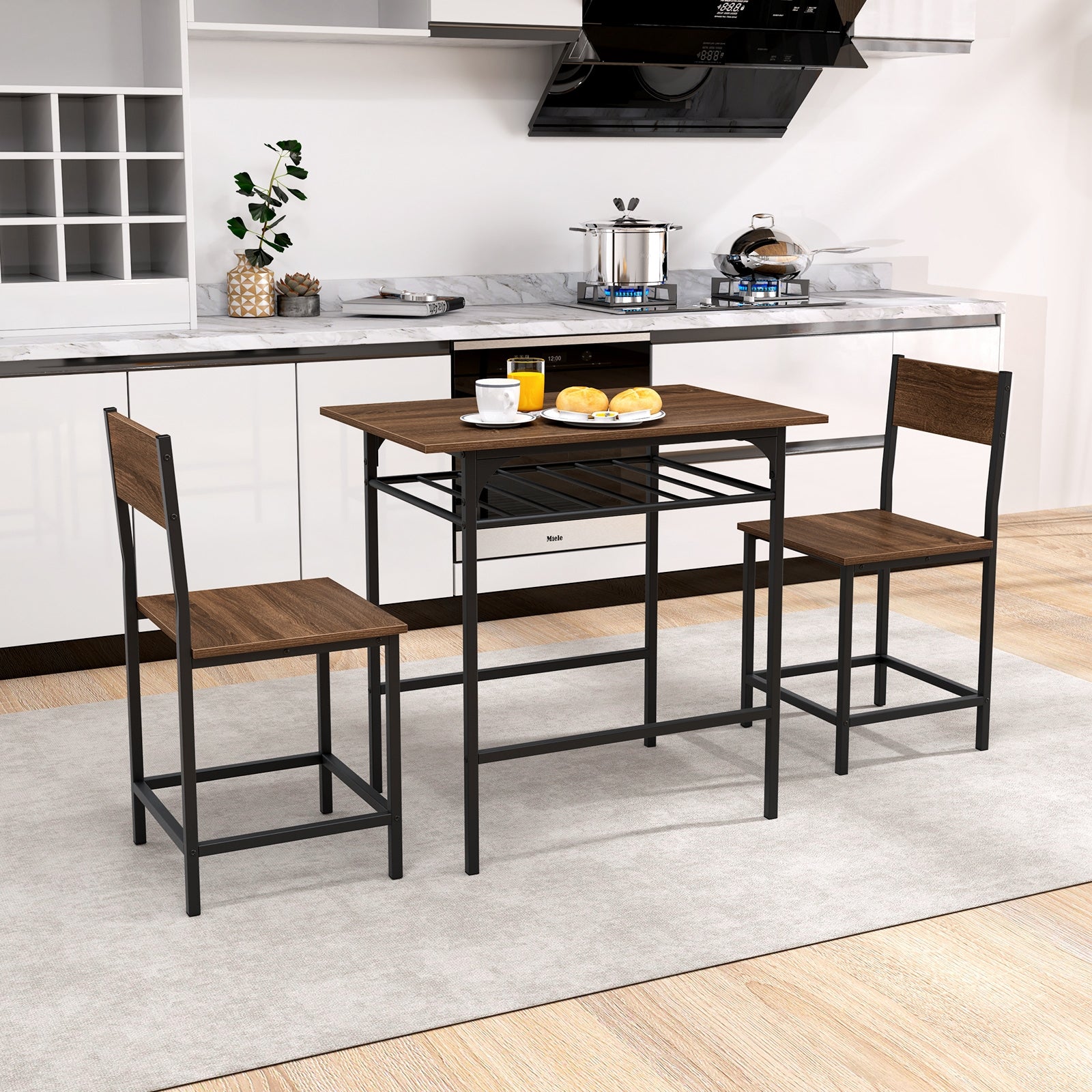 Dining Table Set with Metal Frame and Storage Rack, Rustic Brown Dining Room Sets at Gallery Canada