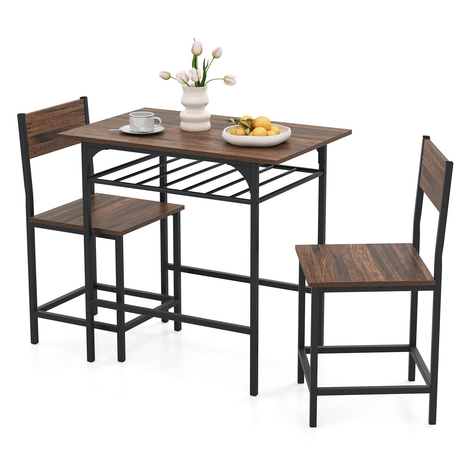 Dining Table Set with Metal Frame and Storage Rack, Rustic Brown Dining Room Sets Rustic Brown at Gallery Canada