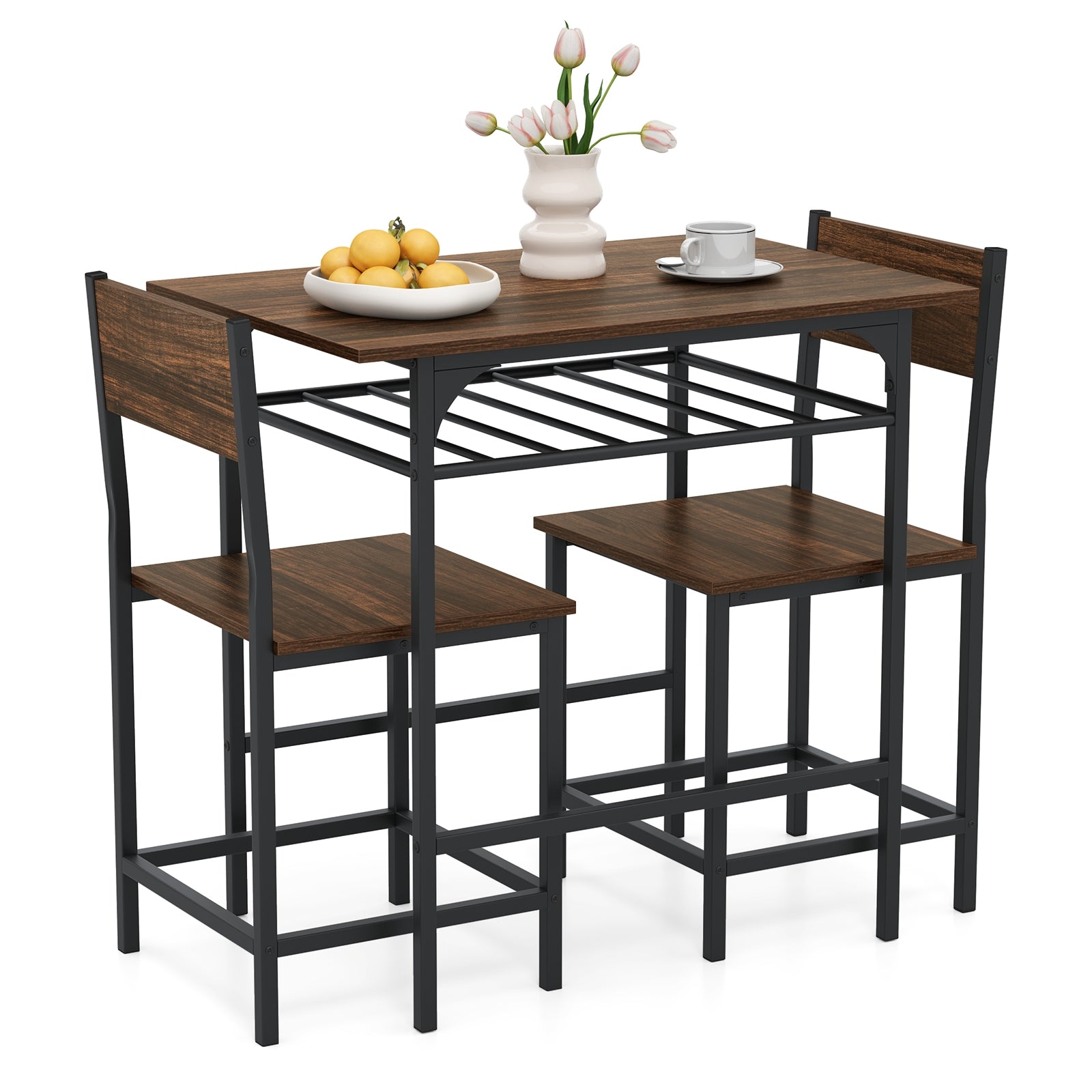 Dining Table Set with Metal Frame and Storage Rack, Rustic Brown Dining Room Sets at Gallery Canada
