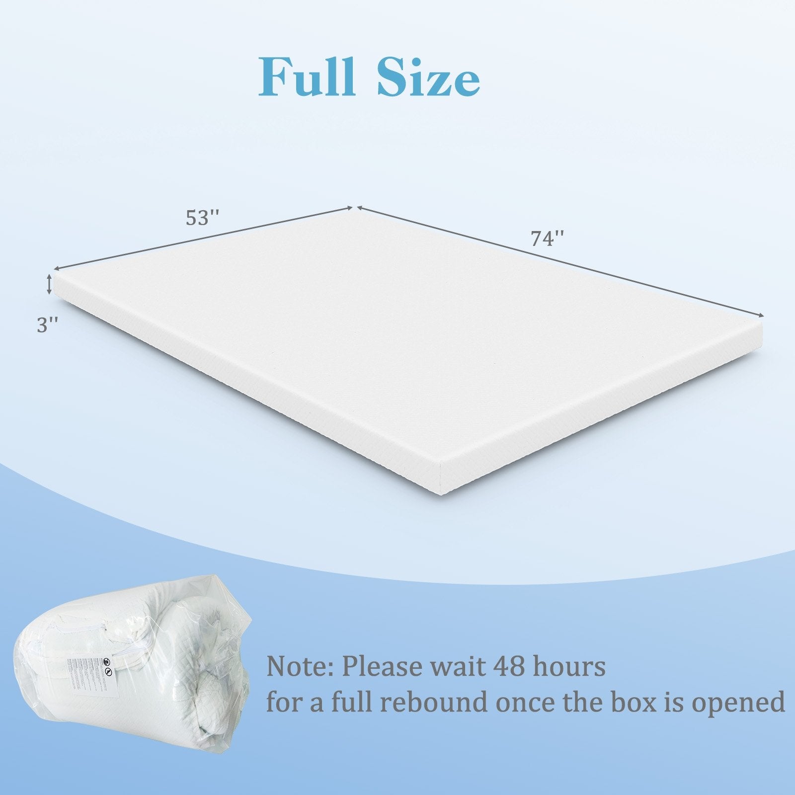 3 Inch Gel-Infused Memory Foam Mattress Topper with Removable Cover-Full Size, White Mattresses   at Gallery Canada