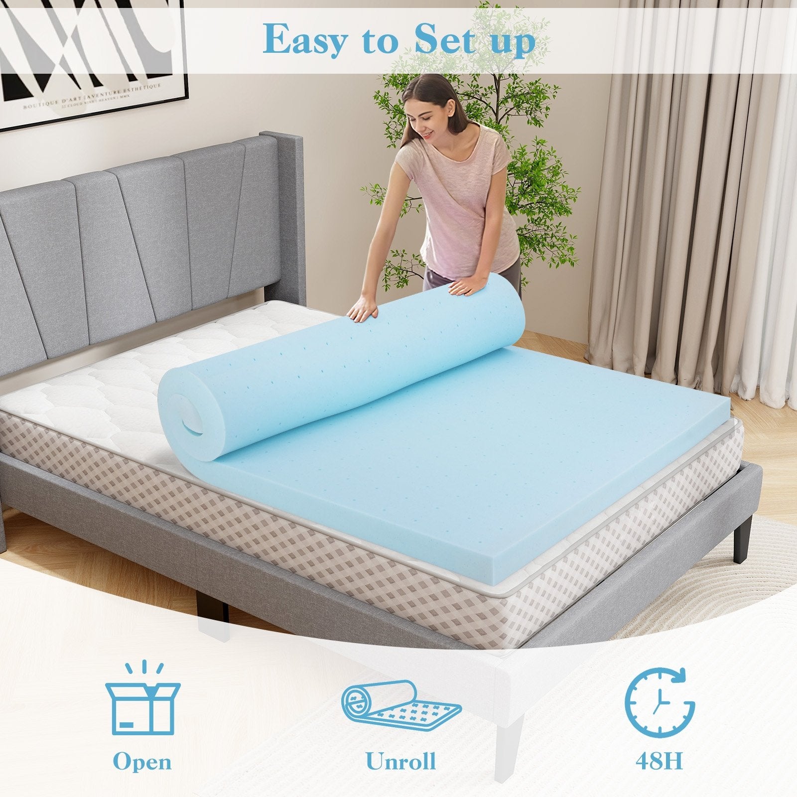 3 Inch Gel-Infused Memory Foam Mattress Topper with Removable Cover-Full Size, White Mattresses   at Gallery Canada